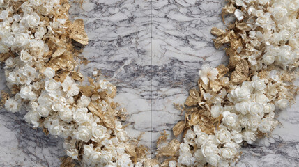 White Roses and Gold Leaves Wedding Arch