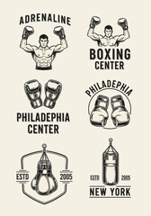 Vintage Boxing Logo Set &ndash; Adrenaline Boxing Center Retro Badge Collection