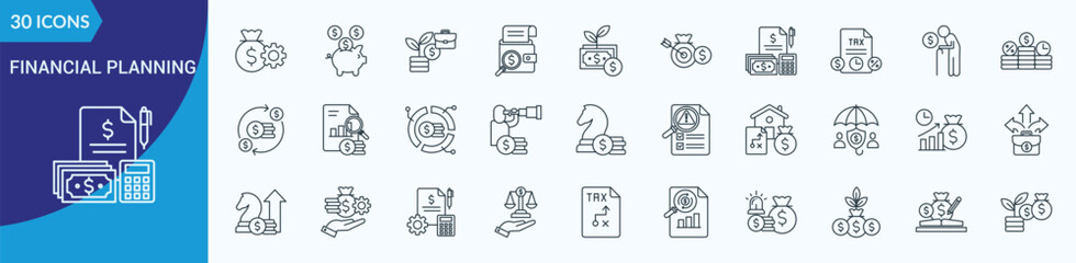 Finncial Planning Icon Pack Illustration Vector Outline Style