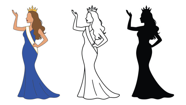 Queen vector illustrations in different styles and colors waving to audience