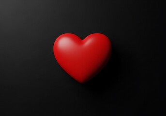 A simple red heart illustration viewed from the front on a dark background