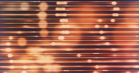 Abstract Orange Light Lines Background With Bokeh Motion, Digital Glow and Horizontal Stripes