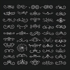A collection of white ornate swirls and floral designs on black