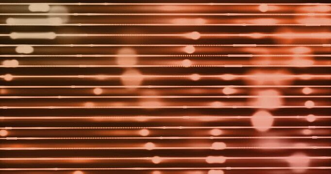 Abstract Orange Light Lines Background With Bokeh Motion, Digital Glow and Horizontal Stripes; Looping