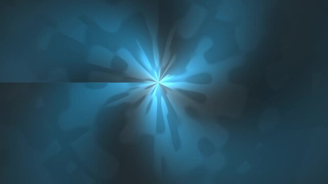 Abstract, celestial illustration. Blue hues emanate from a central light source. Stars scattered