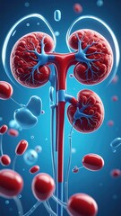 Fototapeta premium A medical illustration of human kidneys and blood cells