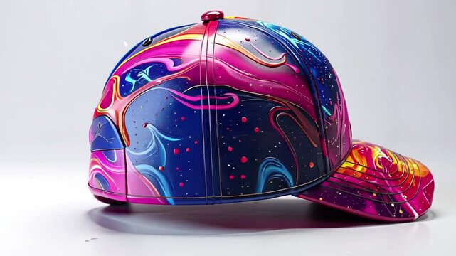 Vibrant Artistic Baseball Cap - Colorful Swirls and Unique Design.