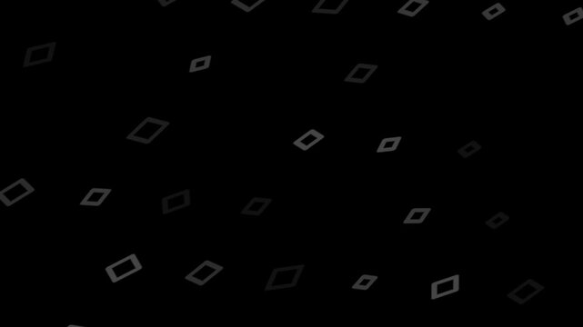 Dark, abstract composition featuring diamond-shaped elements scattered on a black background