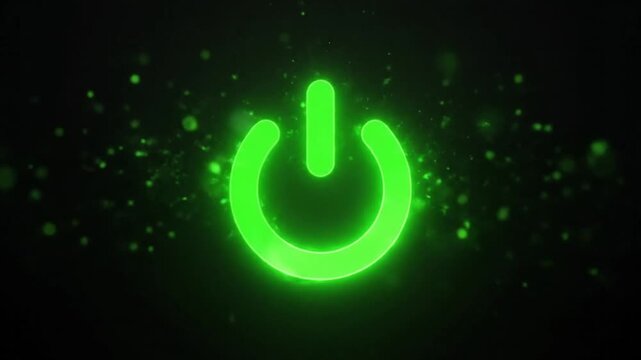 Glowing Green Power Button Symbol.