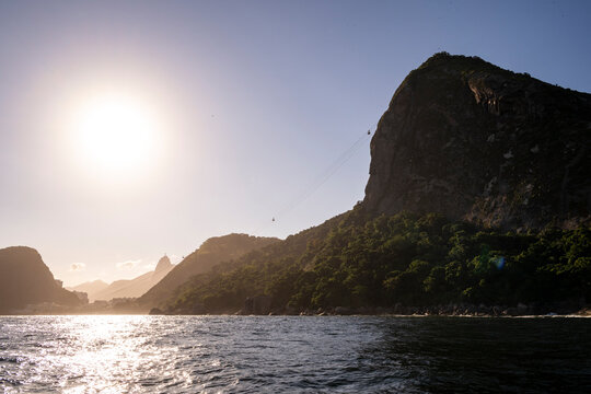 Beautiful view from the ocean to mountains in Rio de Janeiro