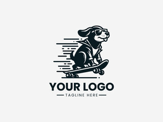 Cool Dog Riding On Skateboard black vector logo illustration