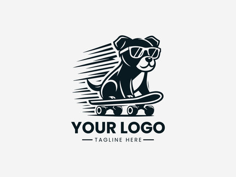 Cool Dog Riding On Skateboard black vector logo illustration