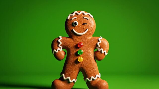 Gingerbread man figure isolated on a green backdrop festive holiday theme