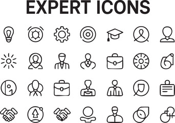 Fototapeta premium Expert Line Icon Collection Set. Containing advice, competence, expertise, knowledge, skill, specialist, experience and more. Line Vector Illustration.