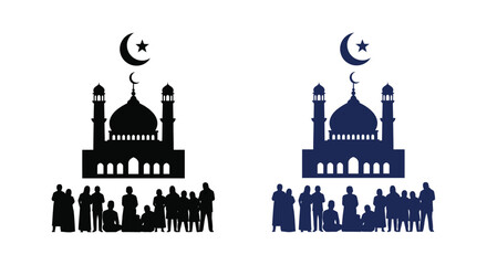 Islamic mosque and praying people a striking black silhouette © FARABI