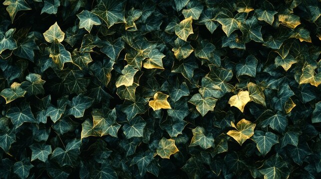 Lush green and yellow ivy leaves pattern in nature