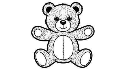 Cute Teddy Bear Drawing, Adorable Stuffed Animal, Children's Toy, Black and White Outline © anis