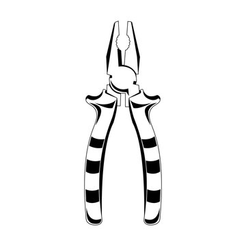Pliers. Black and white silhouette of both sides of a pair of flat-nose pliers. Vector image of a hand tool for an electrician, builder, or repairman on a white background