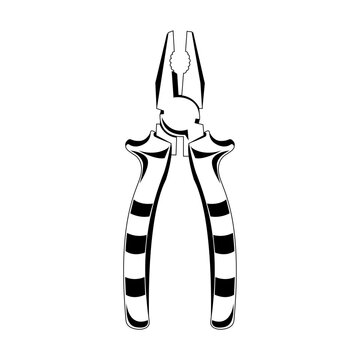 Pliers. Black and white silhouette of both sides of a pair of flat-nose pliers. Vector image of a hand tool for an electrician, builder, or repairman on a white background.eps