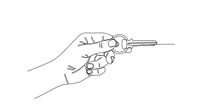 Minimalist Single Line Art Hand Holding a Key, Symbolizing Access and Ownership