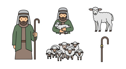 Shepherd with Sheep and Crooks - Flat Illustration © lidot