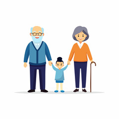 Grandparents and Grandchild Walking Together Illustration.