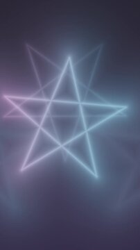 Neon pentagram rotates on dark purple gradient