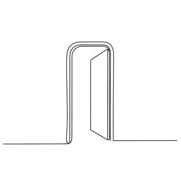 Open Door Continuous Line Art Drawing - Minimalist Entrance Concept Vector