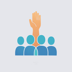 Obraz premium Group of people with one person raising their hand.