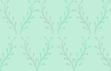 Seamless green leaves on a mint green background.