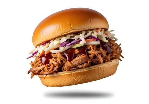 Delicious Pulled Pork Sandwich with Creamy Coleslaw on a Brioche Bun.
