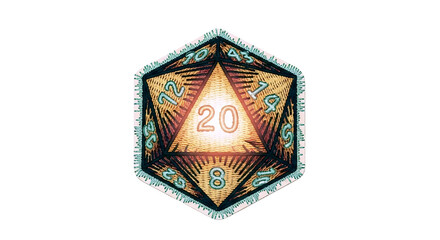 Colorful D20 Dice on Black Background