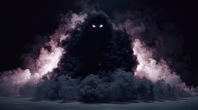 Mysterious smoke entity with glowing eyes in dark background