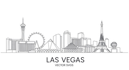 Las Vegas Skyline Vector Illustration - Famous Landmarks Outline Drawing