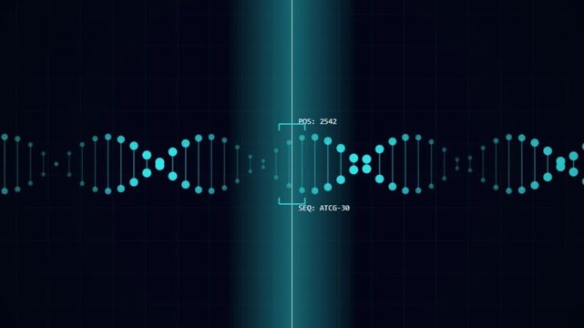 Digital DNA Sequence Scanning with HUD Interface and Genetic Data Analysis Animation