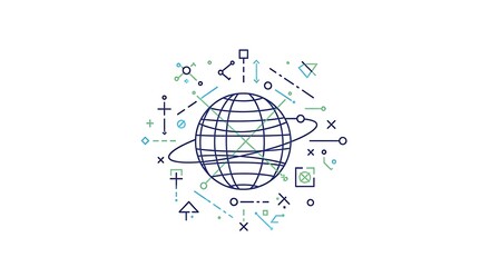 Global network illustration surrounding a grid globe with geometric symbols and abstract shapes in a futuristic design concept via whisk_hgev54_via_RJ_Whisk_Auto.jpg