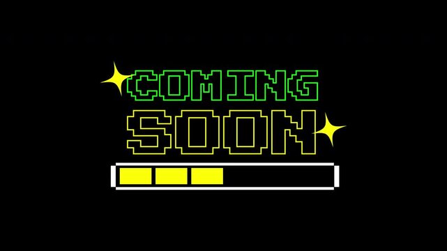 Coming soon text with coming soon text. Suitable for website or social media teasers and announcements.