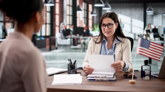 Immigration Interview. Shocked Woman's Application