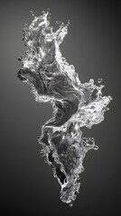 Dynamic water splash frozen in mid-air creates an abstract shape against a dark background