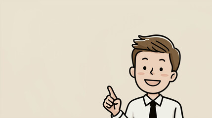 Enthusiastic Pointer: A cartoon illustration of a smiling gentleman, smartly dressed, gesturing with a raised index finger, exuding confidence and making a point.