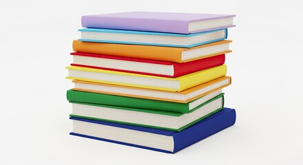 Vibrant Stack of Colorful Books with Plain Covers on a Clean White Background, Representing Education and Continuous Learning