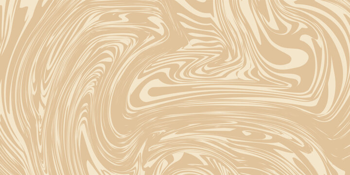 Beige marble acrylic swirl seamless pattern. Coffee latte, caramel, ice cream texture. 1970s trippy psychedelic waves print background.