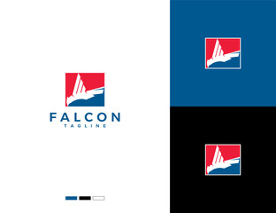 Fototapeta premium logo of an eagle flying swooping down. falcon logo. minimalist and modern