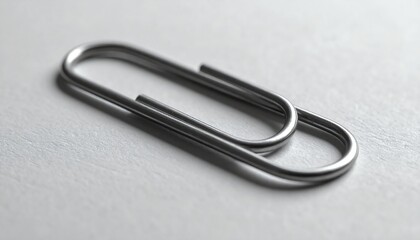 Minimal silver paper clip closeup, office supply, metallic, simple design, macro shot, isolated on light desk, everyday stationery tool for documents.