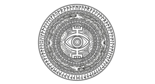 An intricate circular design with an eye at its center
