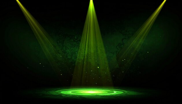 Glowing green yellow spotlight on black background header poster backdrop design for print and digital media