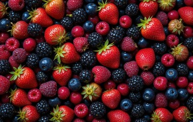 Obraz premium Fresh Red and Black Berries on Dark Background Perfect for Healthy Food Visuals