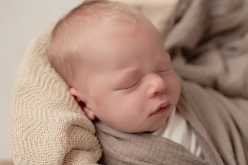 Sleeping newborn baby. Healthy and medical concept. Healthy child, concept of hospital and happy motherhood. Infant baby. Happy pregnancy and childbirth. Children's theme. Baby and childen's goods