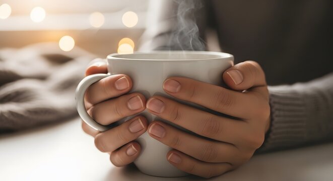 Close-up of hands holding a warm mug