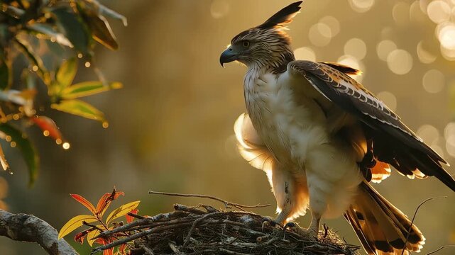 Majestic Eagle: A regal eagle perches amidst the branches, embodying strength and grace, its piercing gaze fixed on the horizon, capturing the essence of freedom and power.